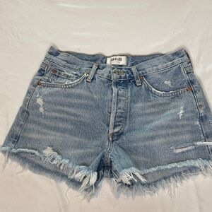 Agolde Frayed Hem Parker Jean Shorts - Light Blue
